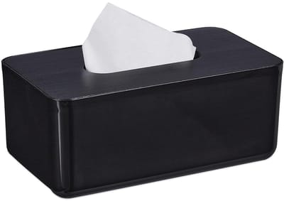 Famanu – Moderne rechthoekige tissuebox van kunststof en bamboe, HxBxD: ca. 10x23x13 cm, zwart