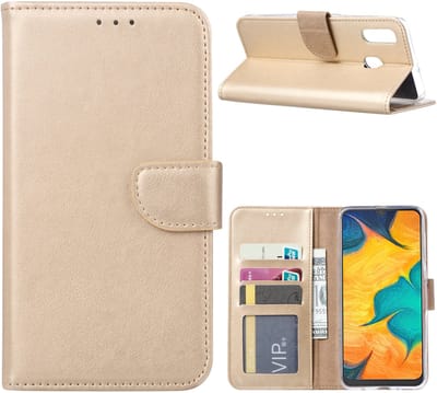 Ntech Portemonnee hoesje met Pasjesruimte Geschikt Voor Samsung Galaxy A30 - Goud