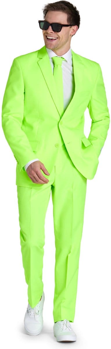 OppoSuits Neon Lucky Lime - Heren Pak - Carnavalskleding - Neon Groen - Thema Feest - Maat 46