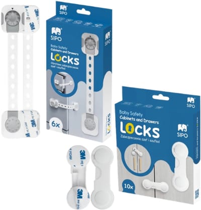 SIPO Kast- en Ladebeveiliging - Babyproof Sloten Set - Smart Lock of Snap-Lock - Set van 6 per doos - Snap-Lock kast- en Ladesloten - Set van 10 per doos - Kinderbeveiliging met 3M Tape - Wit