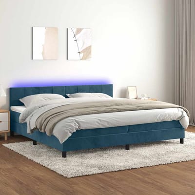 vidaXL - Boxspring - met - matras - en - LED - fluweel - donkerblauw - 200x200 - cm