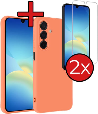 Hoesje - Met 2x Screenprotector - Geschikt voor Samsung Galaxy A26 - Sterk & Shockproof - Telefoon Hoes - Back Cover - Siliconen Case - Telefoonhoes - Perzik