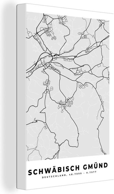 Canvas Schilderij Schwäbisch Gmünd - Kaart - Stadskaart - Plattegrond - Duitsland - 20x30 cm - Wanddecoratie