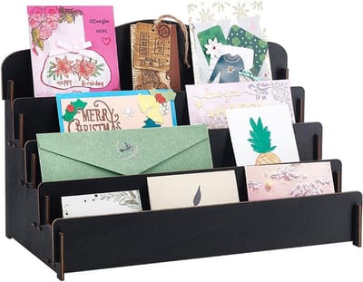 Kaarten Display Stand - Winkel Display - Producten Presenteren - 4 Lagen Houten - 22x39x27cm - Zwart