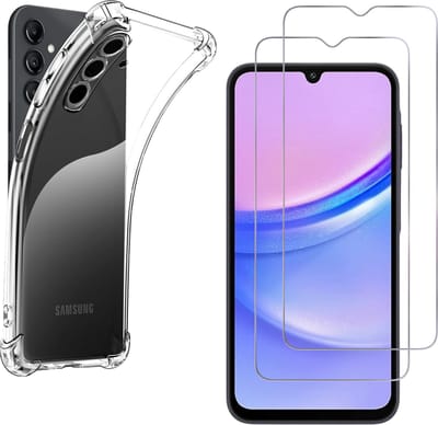 Hoesje voor Samsung Galaxy A15 backcover Shockproof siliconen Transparant en 2 stuks Screenprotector Gehard Glas