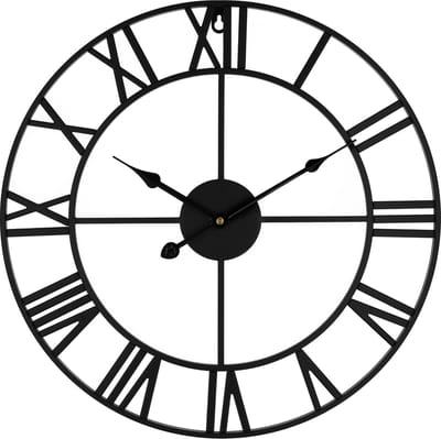 QUVIO Klassiek stalen wandklok / Romeinse cijfers / Klok / Muurklok / Diameter van 45cm - Zwart