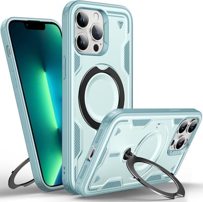 Magsafe Hoesje Geschikt voor iPhone 13 Pro Max Hoesje Lake Blauw - Armor Hoesje met Met Draaibare Ring Houder