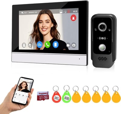 Wifi Deurbel Systeem - Video Intercom - Huisbeveiliging Thuis - RFID Ontgrendeling - 7 Inch Monitor - Zwart