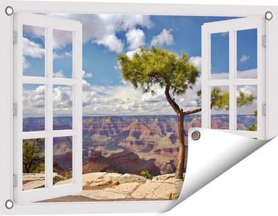 Gards Tuinposter Doorkijk Grand Canyon met Boom - 60x40 cm - Tuindoek - Tuindecoratie - Wanddecoratie buiten - Tuinschilderij
