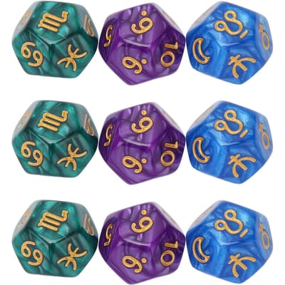 3 Set 12-zijdige Dobbelstenen Waterdicht Plastic voor Bordspellen Onderwijs Blauw Paars Groen blue