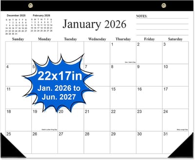 Bureaukalender 2026-2027 - Desk Pad Kalender - Planning Organisatie - Ruim Formaat - 22 x 17 Inch - Zwart