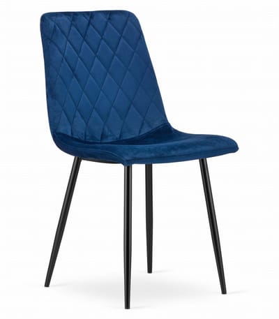 Eetkamerstoel TURIN Donkerblauw – Velvet Bekleding, Modern, Ergonomisch Design, Zwarte Metalen Poten, Max. 120 kg