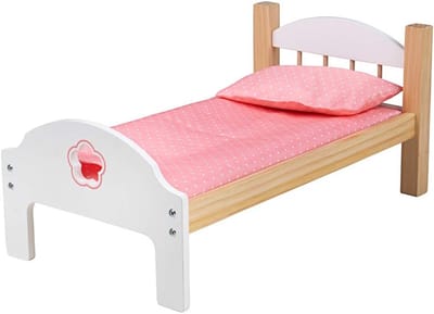 Houten Poppenbed met Kussen en Dekbed – Speelgoed voor Poppenhuis