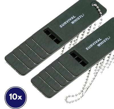 Knaak Noodfluit - Survival Whistle - Noodpakket - 3 Tonen - SOS Fluitje met Sleutelhanger - 10 stuks