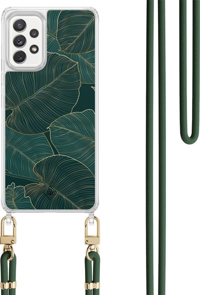 Casimoda® hoesje met koord - Geschikt voor Samsung A52(s) - Monstera Leaves - Afneembaar koord - TPU/polycarbonaat - Groen