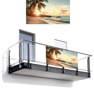 Balkonscherm 200x110 cm - Balkonposter Strand - Palmbomen - Oceaan - Zonsondergang - Balkon scherm decoratie - Balkonschermen - Balkondoek zonnescherm