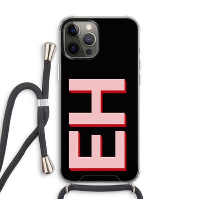 Gepersonaliseerd - Case Company® - Hoesje met koord geschikt voor iPhone 12 Pro hoesje met Koord - Monogram - Telefoonhoesje met Zwart Koord - Extra Bescherming aan alle Kanten en Over de Schermrand