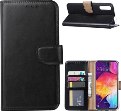 Ntech Portemonnee hoesje met Pasjesruimte Geschikt Voor Samsung Galaxy A70/A70s - Zwart