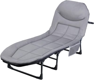 Opvouwbaar campingbed - Loungestoel ligbed - Ontspannen buiten - 5 standen verstelbaar - 190 x 66 cm - Grijs