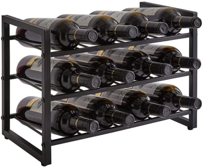 Dailygoods- Wijnopbergplank Stapelbaar - Wijnrek 3-laags voor 12 flessen - Wijnrek zwart - Wijnrek metaal - Wijnrek aanrechtmontage - Grote opslagruimte