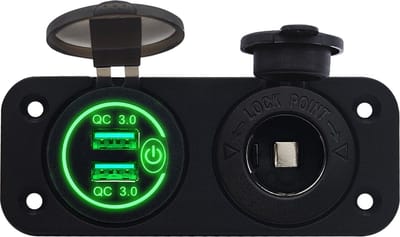 ProRide 12V USB Autolader 2 Poorten Inbouw met Schakelaar - QC3.0 - PUSB1QC-G - met 12/24V Sigaretten stopcontact - Groen