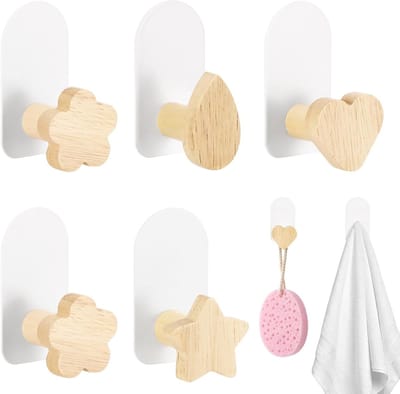 5-delige Houten Haakjes voor Kinderen, Schattig Ontwerp, Muurbevestigde Wandhaak voor Kleding, Sjaals, Handdoeken en Tassen
