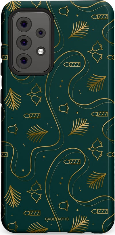 Casetastic hoesje geschikt voor Samsung Galaxy A52 (2021) 5G / Samsung Galaxy A52 (2021) 4G - Dubbellaagse bescherming - Groene kerst bellen en takken - Fashion Case - Donkergroen Donkergrijs Petrol