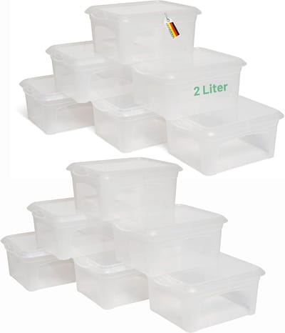 12x opbergdozen met deksel klein 2 L transparant nestbaar stapelbaar kunststof dozen met clipsluiting kunststof BPA-vrij 20x16,5x9 cm