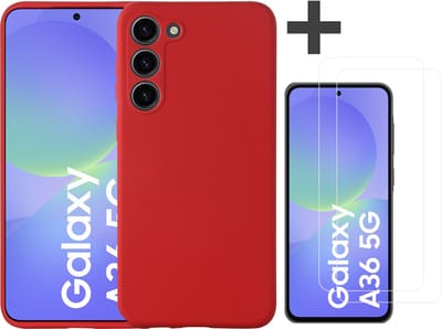 Hoesje geschikt voor Samsung Galaxy A36 hoesje zacht siliconen met 2 Stuks gehard glas Screenprotectors- Arara backcover - Rood