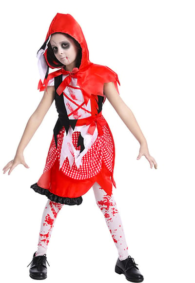 Zombie roodkapje - Zombie kostuum meisjes - Halloween kostuum - Carnavalskleding - Carnaval kostuum - Meisje - 7 tot 9 jaar