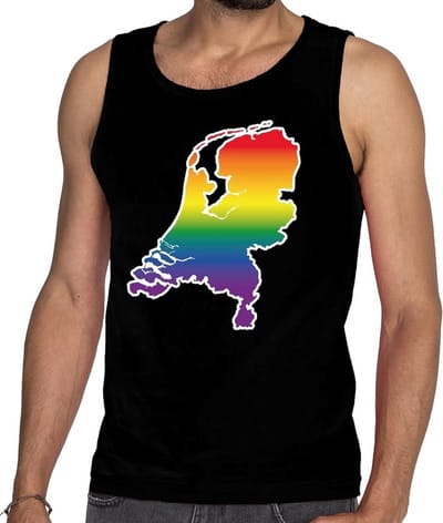 Nederland/Holland gaypride tanktop zwart - regenboog singlet zwart voor heren - gaypride S