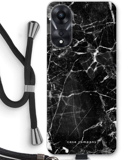 Case Company® - Hoesje met koord geschikt voor Oppo A78 5G hoesje met Koord - Zwart Marmer - Telefoonhoesje met Zwart Koord - Bescherming aan alle Kanten en Over de Schermrand