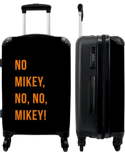 NoBoringSuitcases.com - Grote koffer - Quotes - No Mikey, no, no, Mikey! - Oranje - Zwart - Reiskoffer met 4 wielen - Trolley op wieltjes - Rolkoffer groot - 72 liter - Ruimbagage valies 20kg - Valiezen voor volwassenen