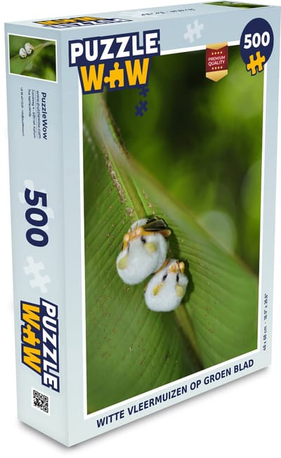 Puzzel Witte vleermuizen op groen blad - Legpuzzel - Puzzel 500 stukjes