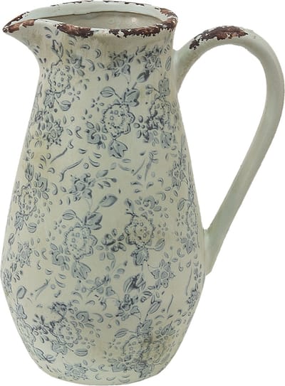 Clayre & Eef Decoratie Kan 20x14x25 cm Grijs Beige Keramiek Bloemen Waterkan