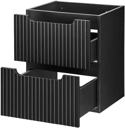 Wastafelmeubel Zwart 50 cm met 2 Lades en Geribbelde Front - Wandmontage