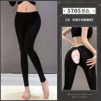 Olie Glanzend Open Billen Broek Vrouwen Erotische Lingerie Glanzend Rits Open Kruis Yoga Broek Doorzichtig Billen Holle Leggings Broeken One size 45-65kg black