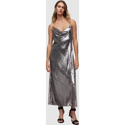 AllSaints Hadley Sequin Dress Gunmetal Grey Size: 10 | Midi Dresses Outlet | Dames | Zilver