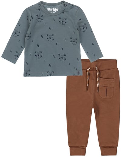 Dirkje - kledingset - Broek bruin - Shirt groen met beertjes - Maat 56