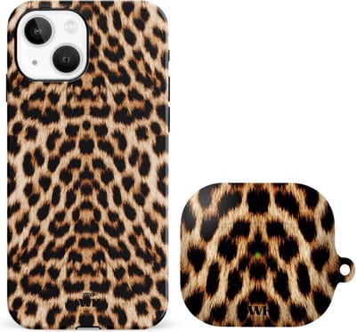 xoxo Wildhearts telefoonhoesje geschikt voor iPhone 13 met AirPods 3 hoesje - set - Wild Thing - Double Layer - Telefoonhoesje met dubbele beschermlaag - Panterprint - Tijger - Panter - Tijgerprint hoesje