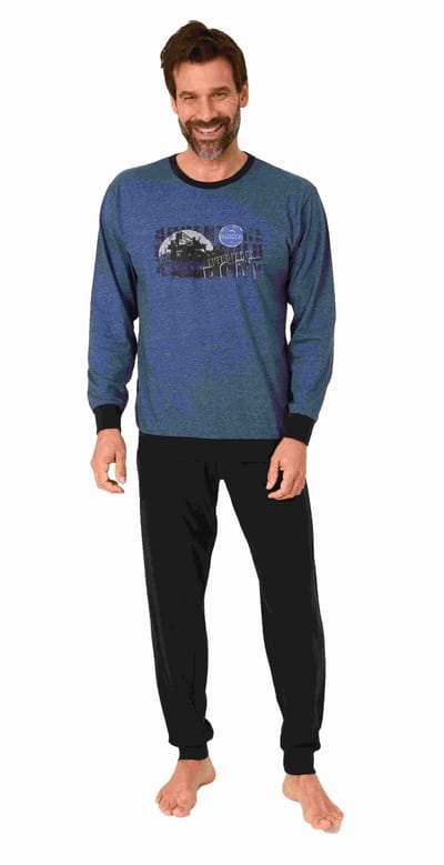 Herenpyjama met lange mouwen en manchetten Pyjama's in leuke kleuren en met frontprint