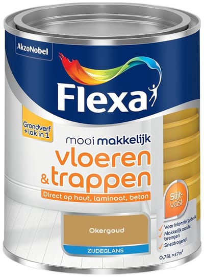 Flexa - Mooi Makkelijk Vloeren & Trappen Zijdeglans - Okergoud - Mengverf - 750 Ml