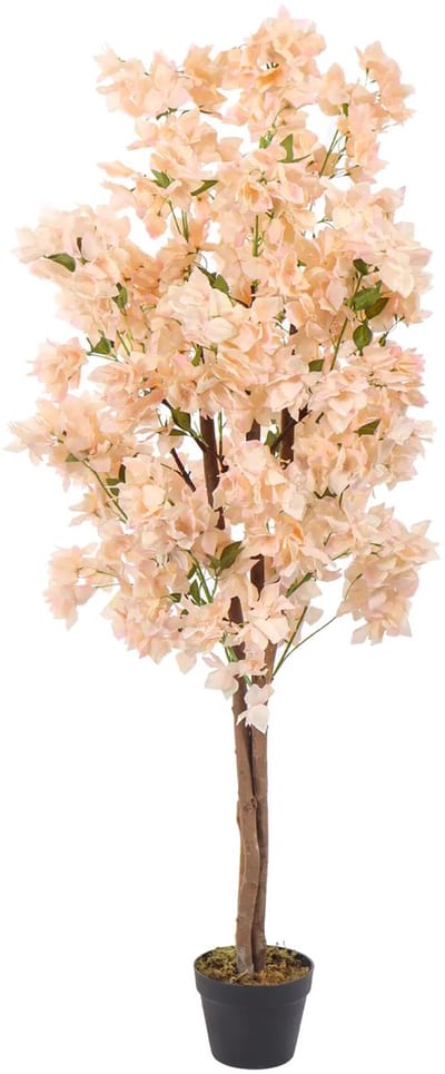 Kunstboom Bougainvillea Perzik Roze | 150 cm – Bloesemboom met Houten Stammen – Volle Kunstplant met Bloemen – Onderhoudsvrij – Binnen & Overdekt Buiten
