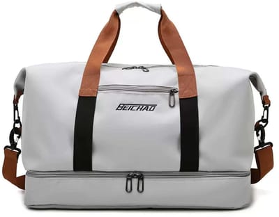 Dailygoods - Grote Sporttas voor Heren en Dames met Schoenenvak en Waterdichte Natte Zakken - voor Reizen, Zwemmen, Yoga, Wandelen, Kamperen - Lichtgrijs
