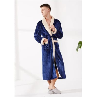 Heren Plus Size Extra Lange Warme Flanel Badjas Winter Nieuwe Nachtkleding Mannelijk Koraalfluweel Badjas Vrouwen Koraal Dressing Gown 2XL blue