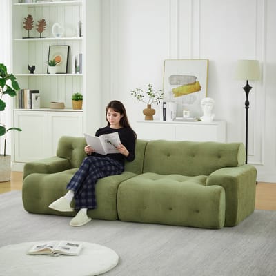 DESMIU Zitbank 224 Cm - Extra Grote 2-Zits Bank Met Brede Armleuningen En Knoopdetails - Voor Woonkamer En Appartement - Chenille Groen