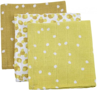 Briljant Baby Monddoekje Hydrofiel 30 x 30 - Spots - Oker - 3 Stuks