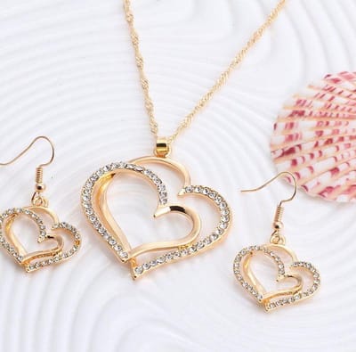 Sieraden setje ketting + oorbellen hart met strass