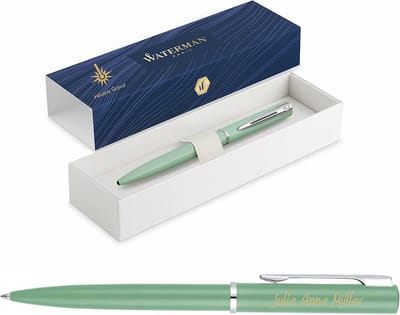Luxe Gegraveerde Balpen Pastelgroen | Cadeau met Naam | Gladde Metalen Schacht & Blauwe Inkt