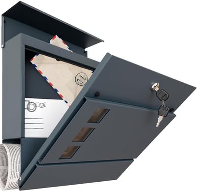 Wand brievenbus - Post opberger - Buitenontvangst - Roestvrij met krantenvak - 37x36.8x10 cm - Antraciet